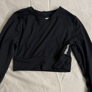 Gymshark Black Long Sleeve Crop Top Women’s S Open Back Athletic